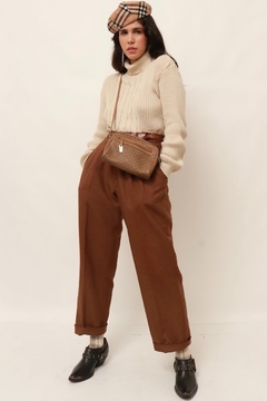 Calça marrom cintura alta com cinto alfaiataria - comprar online