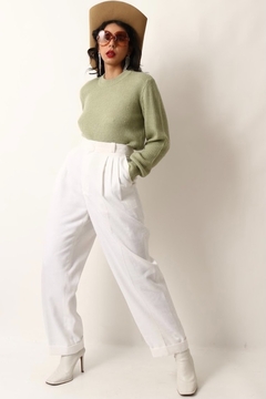 calça branca cintura alta pregas vintage - comprar online