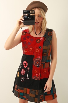 Vestido feltro estampado Twiggy 70’s - comprar online