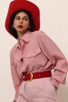 camisa xadrez rosa vintage manga longa - loja online