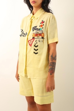 Conjunto bermuda bordada + camisa rami vintage - comprar online