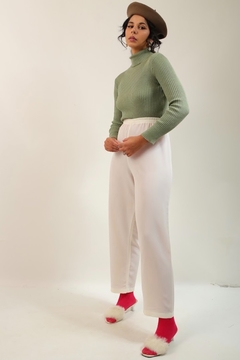 Calça cintura alta branca elastico vintage - comprar online