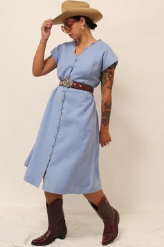 Vestido azul amplo vintage 100% linho na internet