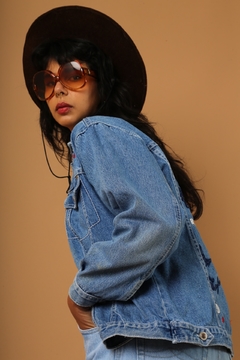 Jaqueta jeans azul bordada costas PP - loja online