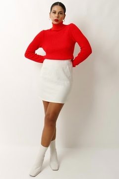 tricot vermelho gola alta justo vintage - comprar online
