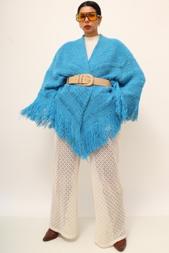 Poncho manta azul franjas vintage - loja online