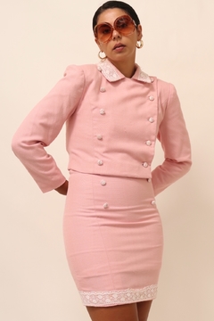 Conjunto de alfaiataria rosa blazer + saia - loja online