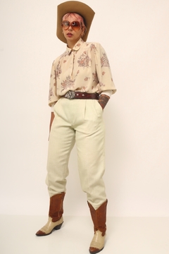 Camisa 100% seda flores pala tricot vintage - comprar online