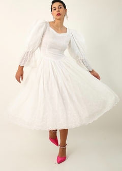 vestido renda manga bufante branco - comprar online