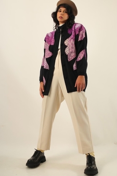Casaco tricot ombreira recortes lilas - loja online