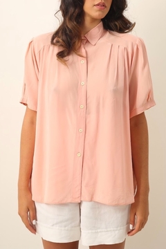 Camisa rosa manga bufante ombreira - loja online