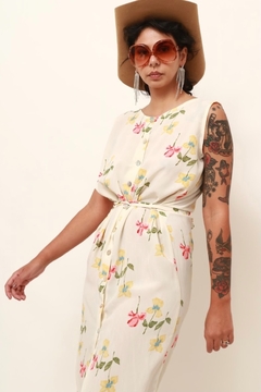 vestido floral vintage fenda frente - loja online