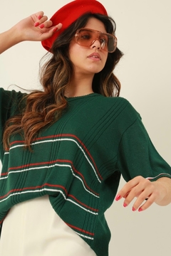 Blusa tricot gola V listras vintage - comprar online