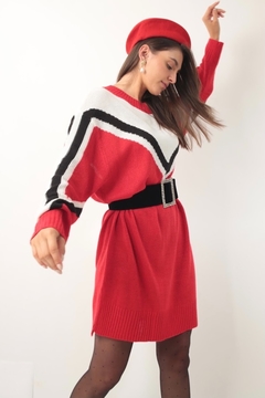 vestido tricot college vermelho listras na internet
