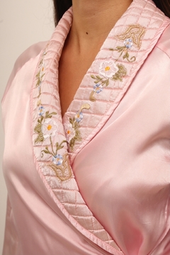 Robe detalhe matelasse rosa vintage bordado - comprar online