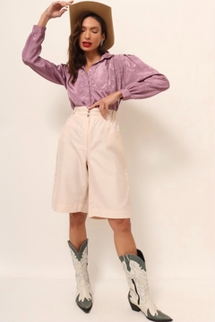 Bermuda cintura alta rosa estilo linho - comprar online