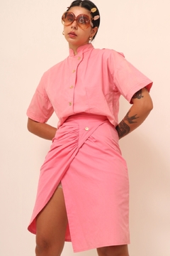 Conjunto cropped + saia rosa algodão - loja online
