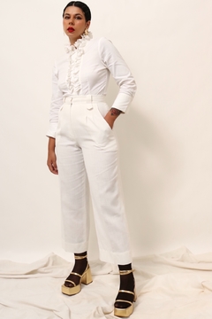 Calça branca puro linho bag cintura mega alta - loja online