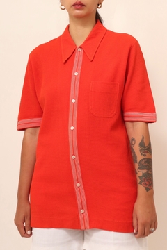 Tricot manga curta vermelha 70´s vintage - loja online