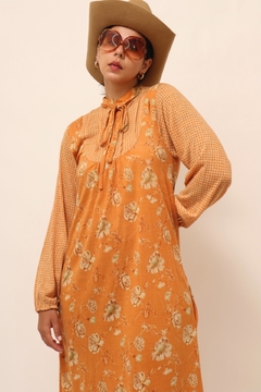 Vestido laranja floral gravata 70´s vintage na internet