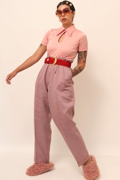 Calça roxa cintura mega alta 100% linho - loja online