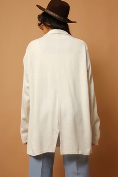 Cardigan tricot off white lã longo textura - comprar online
