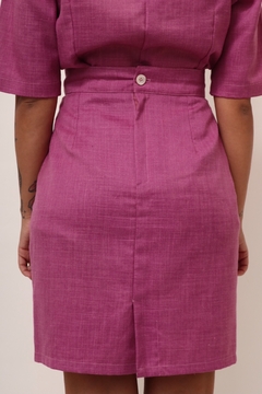 conjunto saia + camisa rosa estilo linho