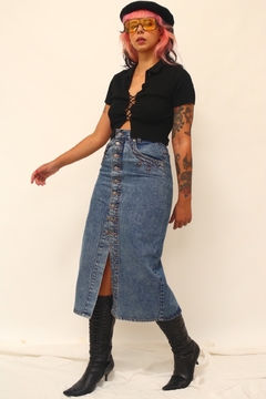 Saia Midi cintura alta jeans vintage
