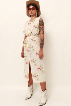 vestido floral vintage fenda frente - loja online