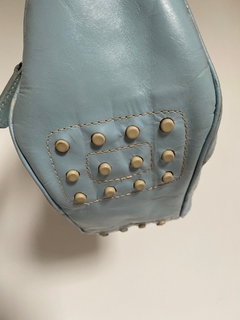 Bolsa couro azul bebe ombro recorte vintage na internet