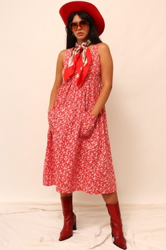 Vestido flores vermelho vintage - comprar online