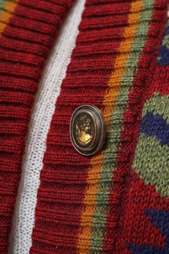 cardigan tricot colorido vintage botao camafeu - comprar online