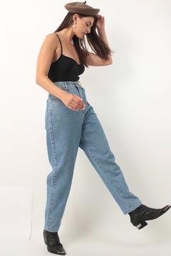 Calça jeans recorte couro vintage 90’s - comprar online