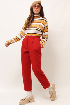 Calça vermelha cintura alta com forro 100 % lã - comprar online
