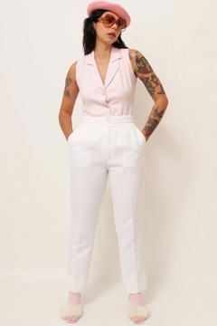 calça branca cintura alta estilo linho na internet