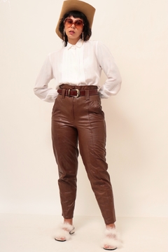 Calça 100% couro marrom cintura alta - loja online