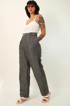 Calça listras grossa cintura alta vintage na internet