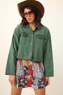Jaqueta jeans vintage recorte couro - loja online