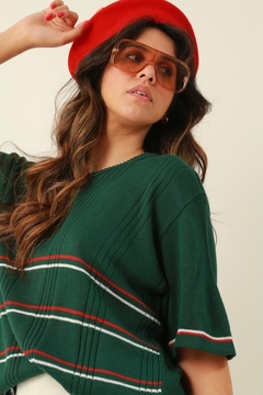 Blusa tricot gola V listras vintage - comprar online