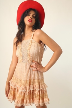 Vestido renda rococó vintage bege C.G.C - comprar online