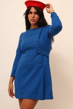 Vestido azul curto vintage estilo lã
