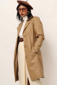 trench coat couro bege forrado - comprar online