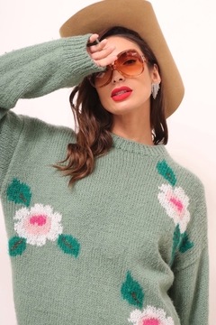 pulover verde rosas manga bunfate na internet