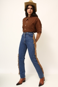 calça jeans classica franja vintage na internet