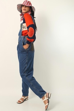 Macacao jeans vintage recorte color - loja online