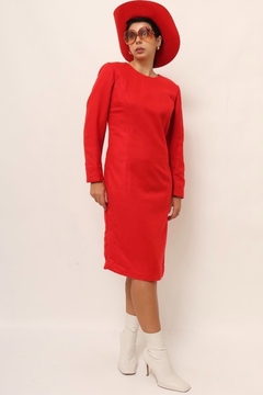 Imagem do vestido vermelho lã forrado vintage