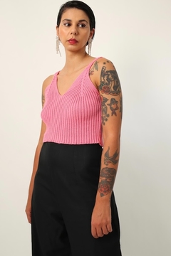 Imagem do Top tricot rosa chiclete cabelado gola V