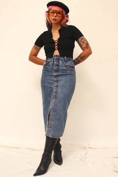 Saia Midi cintura alta jeans vintage na internet