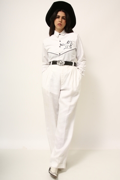 Calça linho branca cintura mega alta - loja online