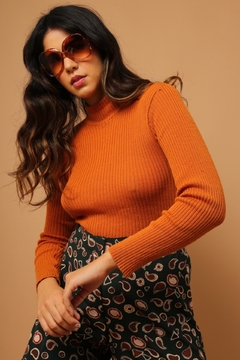 Blusa gola alta laranja tricot vintage - comprar online